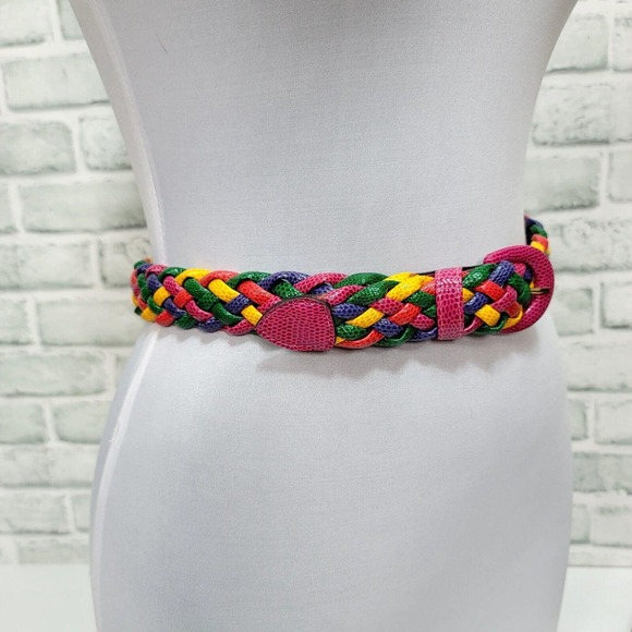 Vintage 90s Express Compagnie Intl Womens L Colorful Bright Braided Waist Belt - Picture 4 of 8